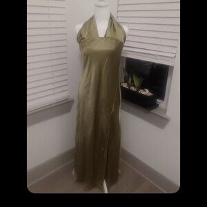 Satin halter neck dress.  Size Medium.  Sage green.  Floor length.